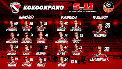 Tänään pitkästä aikaa PKS Areenalla! Kokoonpano illalle!