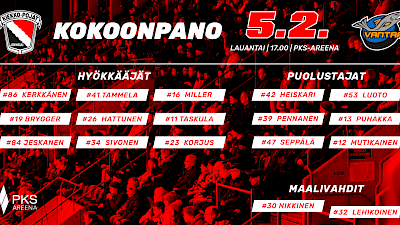 Kokoonpano illan kotiottelussa K-Vantaata vastaan!