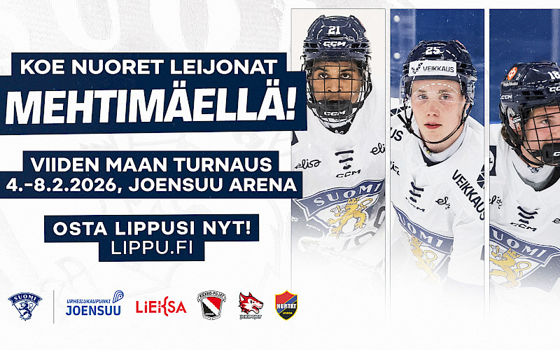 Nuoret Leijonat helmikuussa Joensuuhun ja Lieksaan – Upouusi Mehtimäen jäähalli tarjoaa alle 20-vuotiaiden viiden maan turnaukselle huippuolosuhteet!